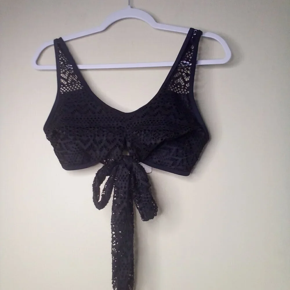 Popfeelings Bikini Top Women M Swim Crochet Bow Padded Cups Black